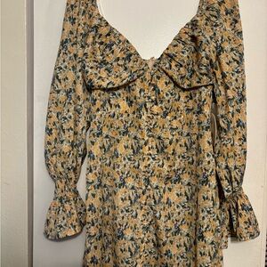 Urban Outfitters Yellow and Black Floral Long Sleeve Dress